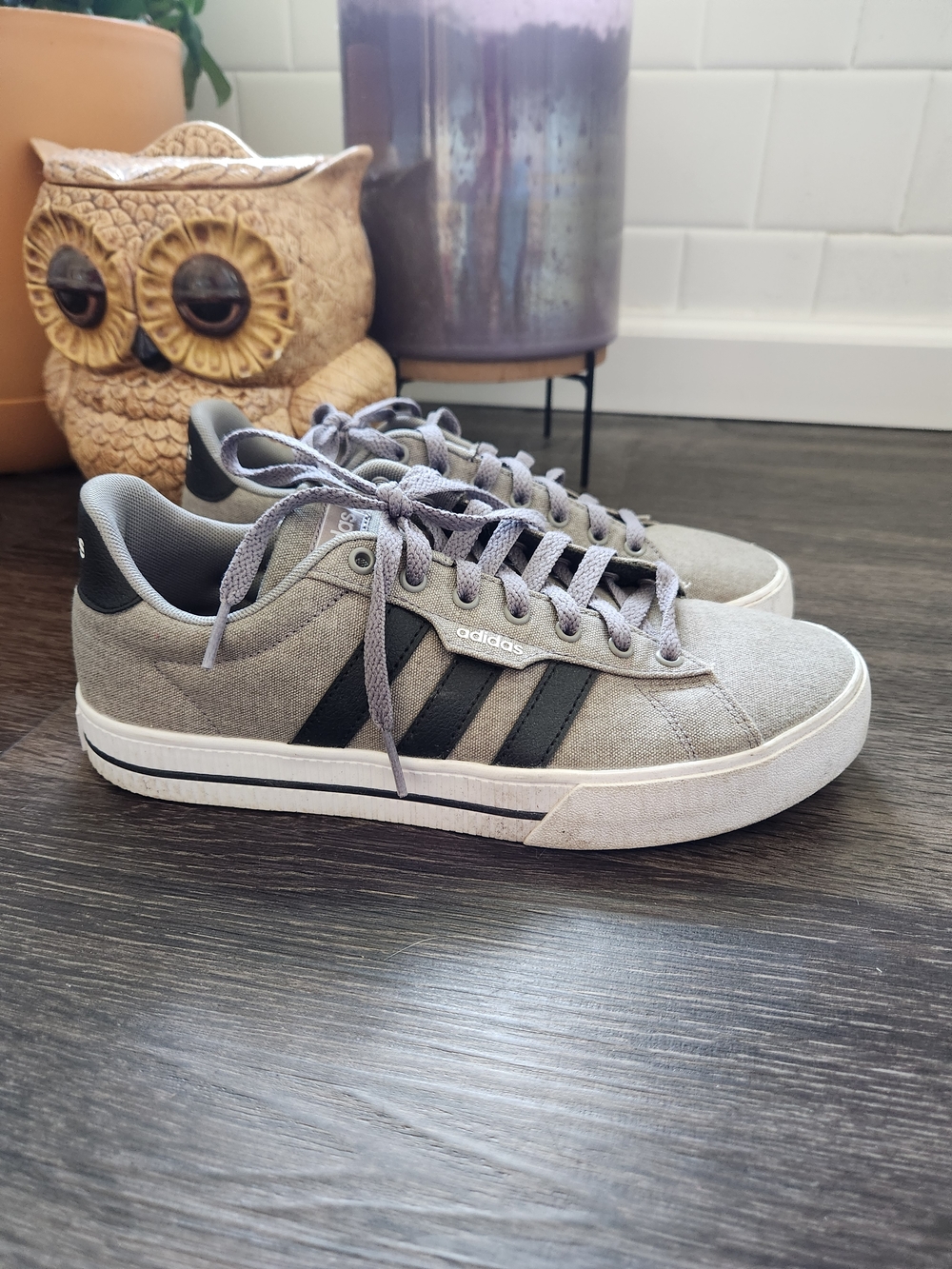 adidas Men's Gray Canvas Casual Sneakers with Black Stripes
